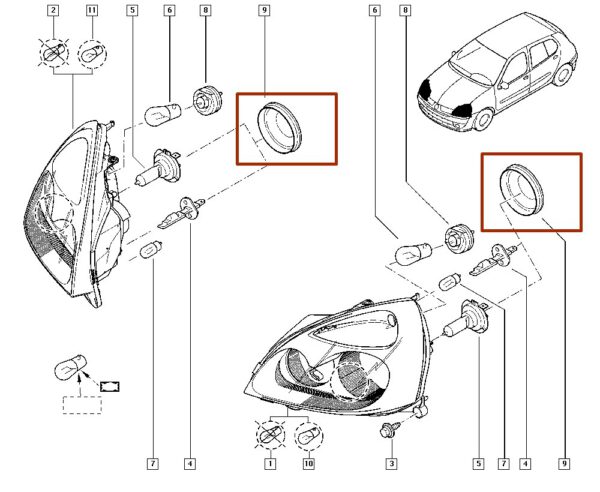 7701051775 tampa da vedação do farol renault clio catcar