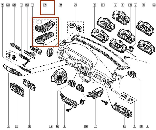 7701205073 conjunto de grade proteção do alto falante renault scenic