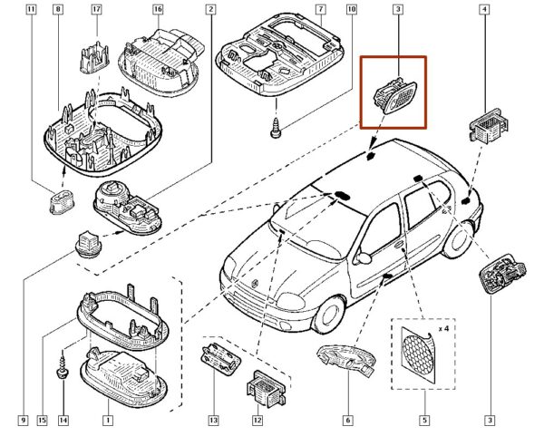 8200085577 luz de teto traseira direita renault clio catcar