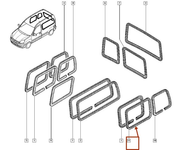 8200127700 borracha do vidro lateral esquerda renault kangoo catcar