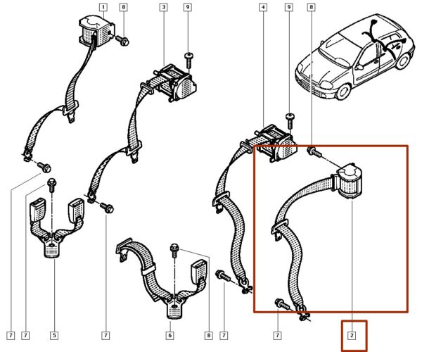 888418566r cinto de segurança traseiro esquerdo renault clio catcar