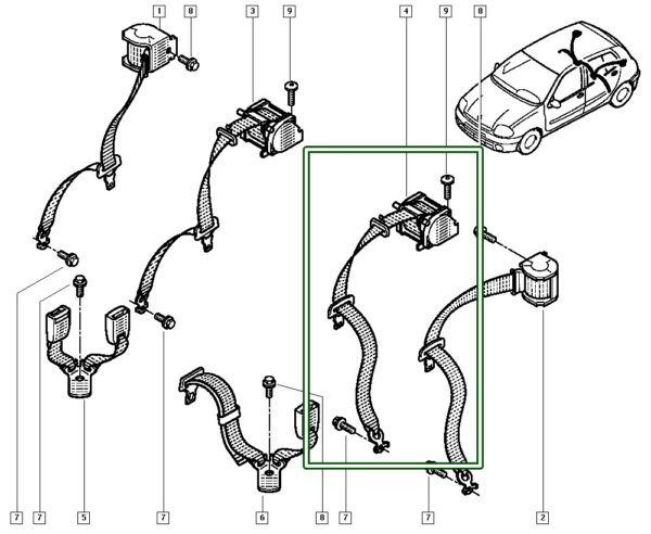 7700436700 cinto de segurança traseiro esquerdo renault clio symbol