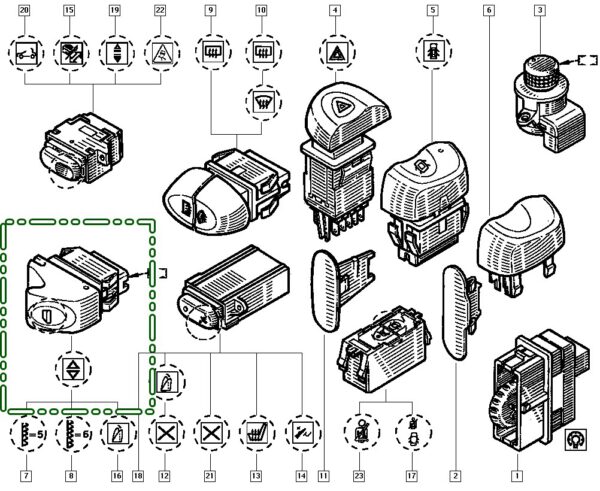 7700838100 botão vidro eletrico renault scenic megane