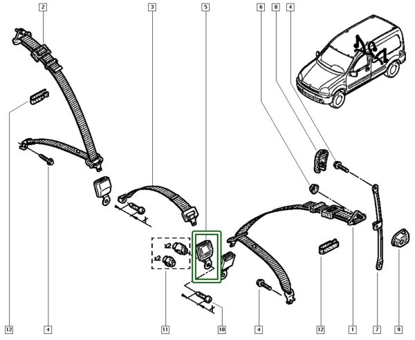 7702232059 suporte trava cinto de segurança renault kangoo individual