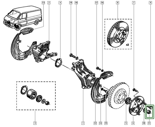 7703034240 porca eixo dianteiro renault trafic