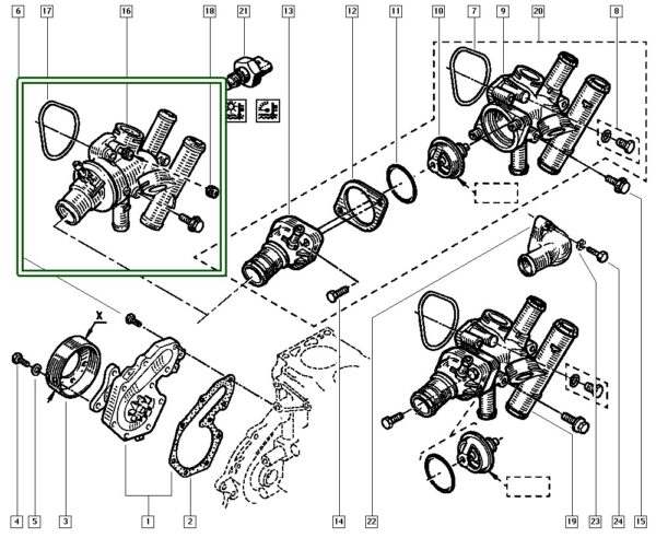 8200065390 carcaça valuvla termostatica renault megane