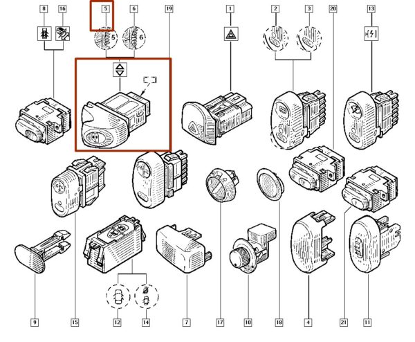 8200090316 botão do vidro elétrico renault kangoo 5 pinos catcar
