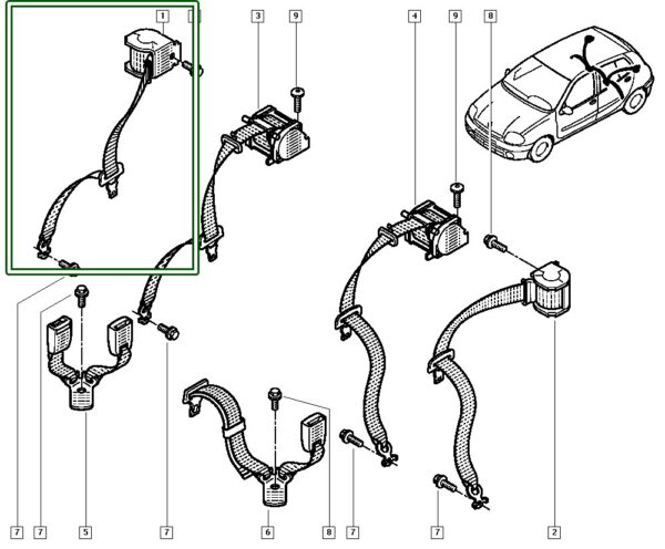 8200474338 cinto de segurança traseiro direito renault clio original