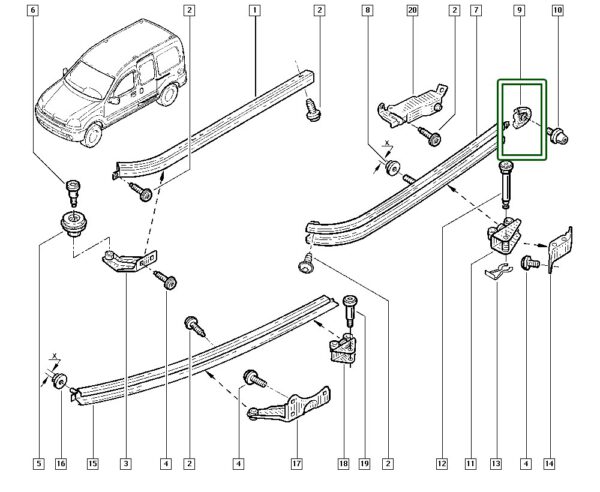 batente trilho porta renault kangoo 7700354509