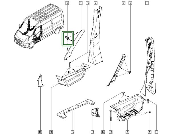 presilha acabamento coluna porta renault master 8200734586
