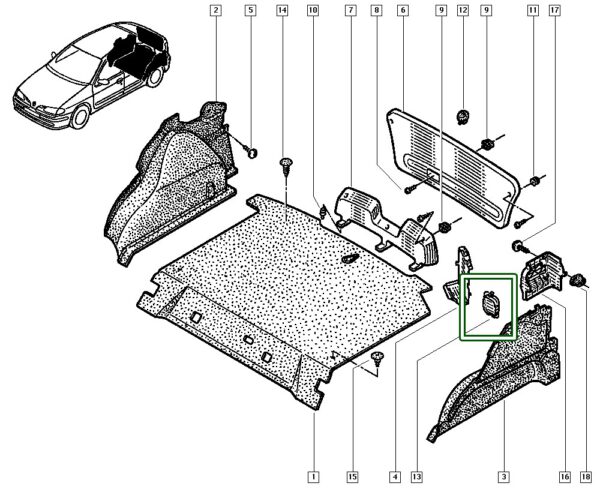 tampa porta malas lateral interna traseira renault megane 700436935