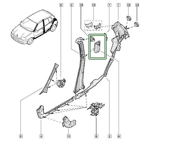 moldura acabamento coluna renault clio 8200137339