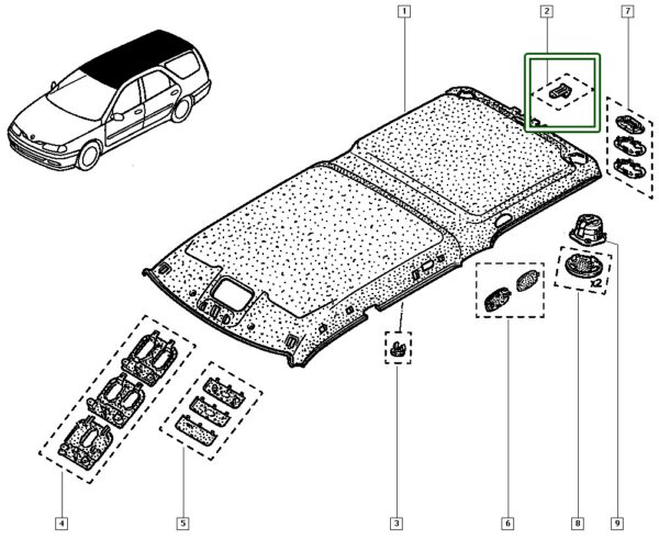 suporte plastico de fixação forro teto renault laguna 7701205854