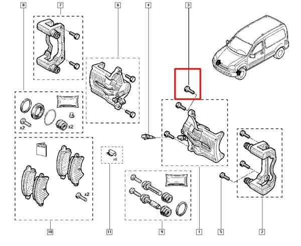 parafuso de pinça de freio renault kangoo megane scenic 7701069197