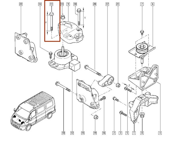 parafuso do suporte do motor renault master 7703602113