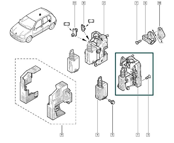 fechadura porta traseira esquerda renault clio