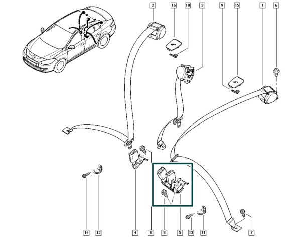 engate cinto segurança traseiro renault fluence 615980500a