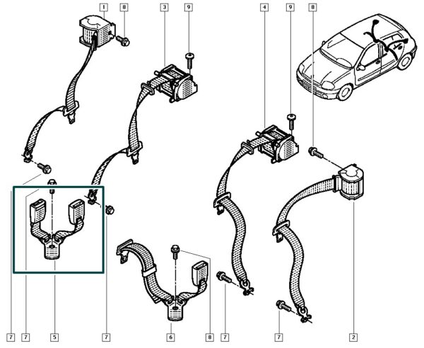 engate cinto segurança traseiro renault clio 888438624r