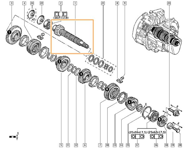 eixo da caixa de cambio 14x63 renault sandero 8200517432