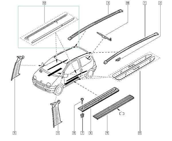 jogo de friso lateral original cinza renault twingo 7701410741