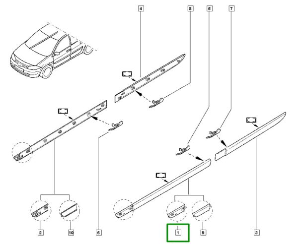 friso lateral porta dianteira esquerda renault megane 7701477636