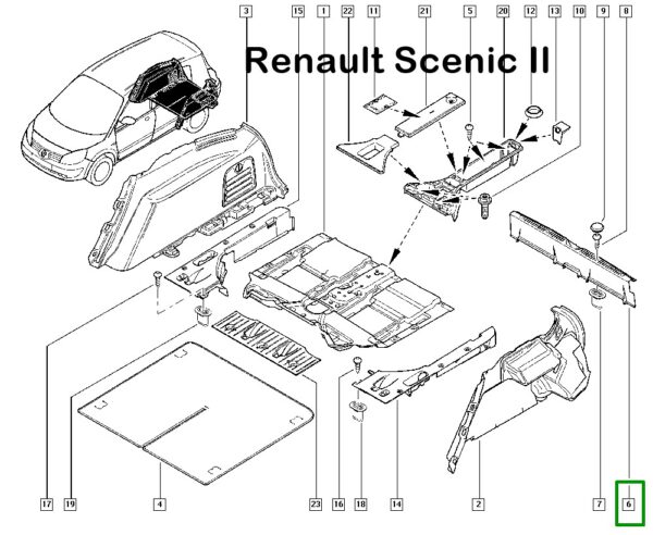 soleira do porta malas traseira renault scenic ii 8200565295