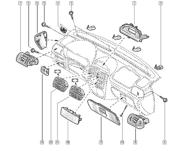 defletor ar do painel renault clio 7702295370